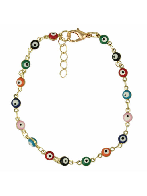 Petite Rainbow Evil Eye Bracelet | Gold Plated Link Chain | Light Years Jewelry