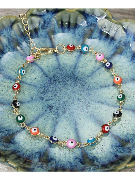 Petite Rainbow Evil Eye Bracelet | Gold Plated Link Chain | Light Years Jewelry
