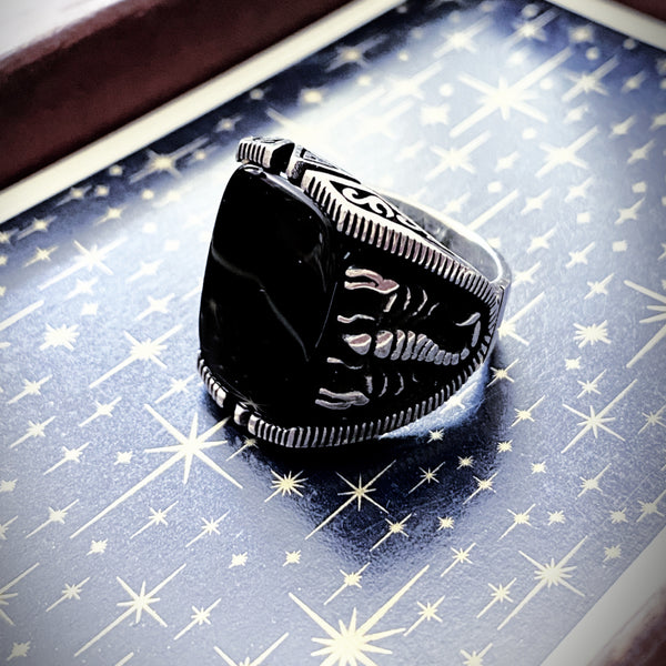 Scorpion & Onyx Signet Ring | Sterling Silver Size 9 10 11 | Light Years