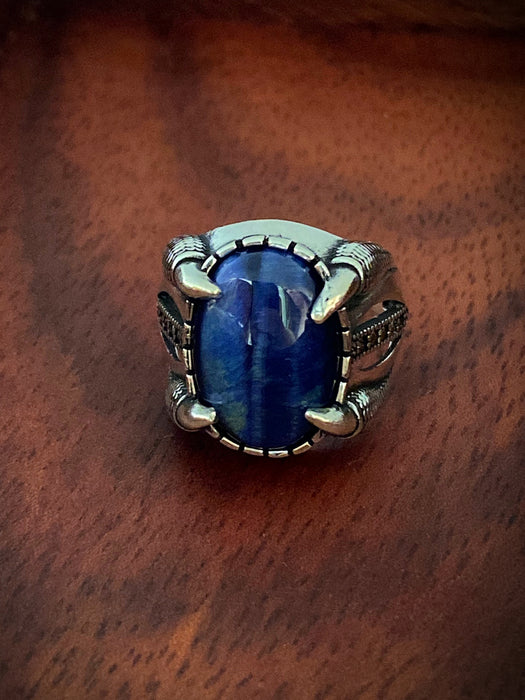 Blue Tiger Eye Claw Ring | Sterling Silver Size 9 10 11 | Light Years Jewelry