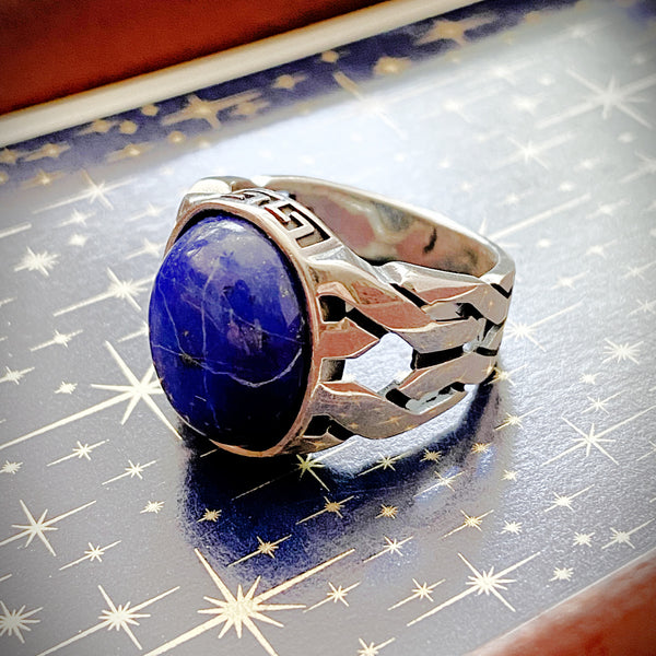 Braided Lapis Cabochon Men's Ring | Sterling Silver Size 9 10 11 | Light Years Jewelry