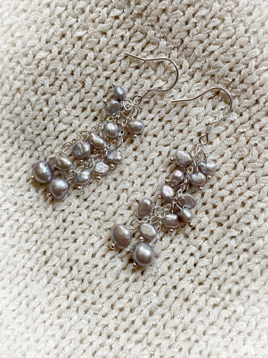Gray Pearl Cascade Dangles | Sterling Silver Earrings | Light Years Jewelry