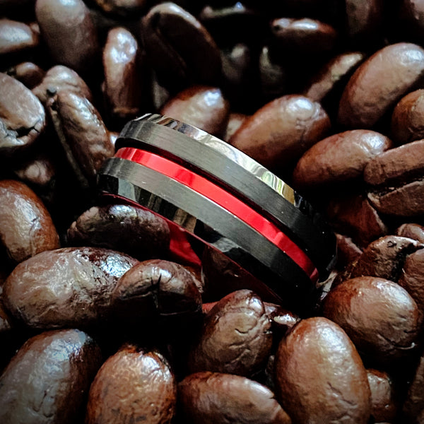 Black & Red Tungsten Band | Size 8 9 10 11 12 Mens Rings | Light Years