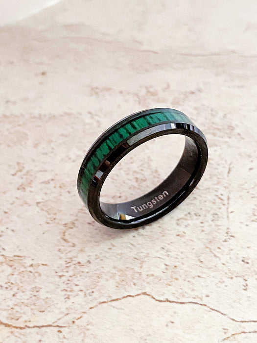 Black Green Bamboo Tungsten Band | Men's Rings Size 10 11 12 | Light Years
