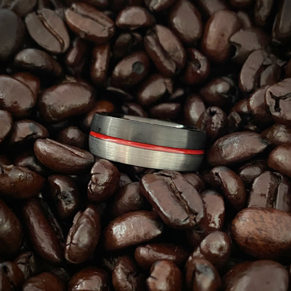 Black Red Stripe Tungsten Band | Men's Rings Size 8 9 10 11 12 | Light Years