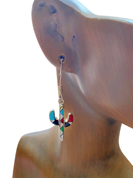 Stone Inlay Cactus Dangles | Sterling Silver Earrings | Light Years Jewelry
