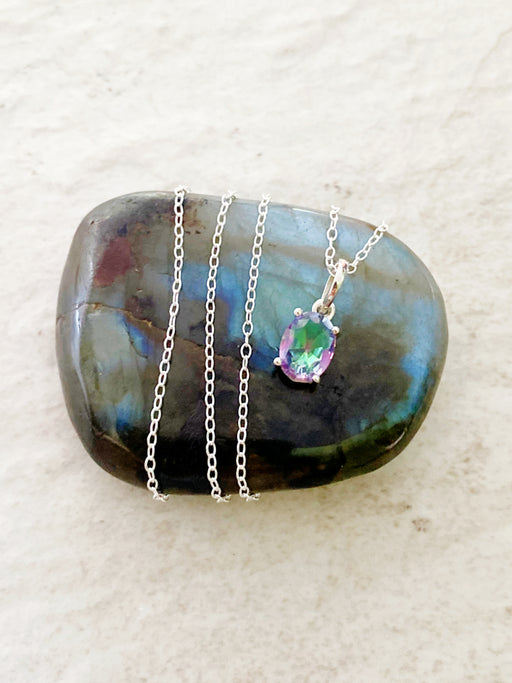 Faceted Mystic Topaz Necklace | Sterling Silver Chain Pendant | Light Years