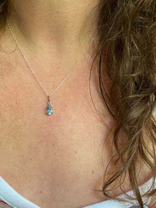Faceted Gemstone Teardrop Necklace | Sterling Silver Chain Pendant | Light Years