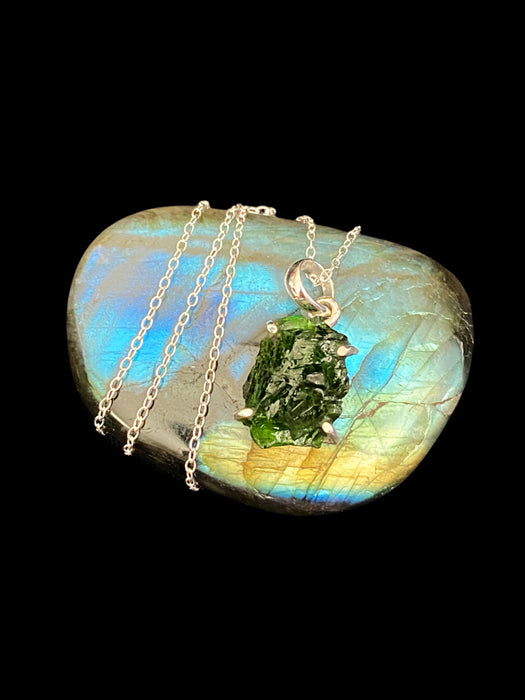 Rough Cut Chrome Diopside Necklace | Sterling Silver Pendant Chain | Light Years