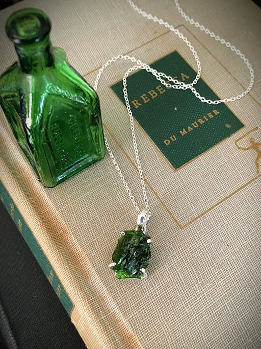 Rough Cut Chrome Diopside Necklace | Sterling Silver Pendant Chain | Light Years