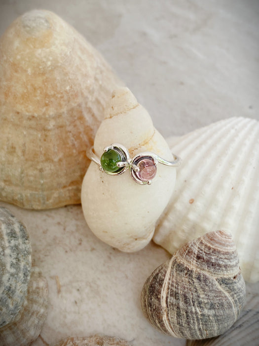 Double Tourmaline Ring | Sterling Silver Size 7 8 9 10 | Light Years