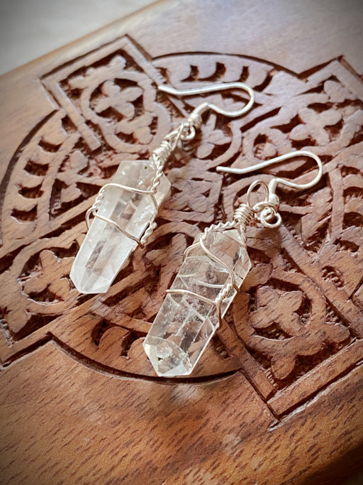 Wrapped Gemstone Point Dangles | Clear Quartz | Silver Earrings | Light Years Jewelry