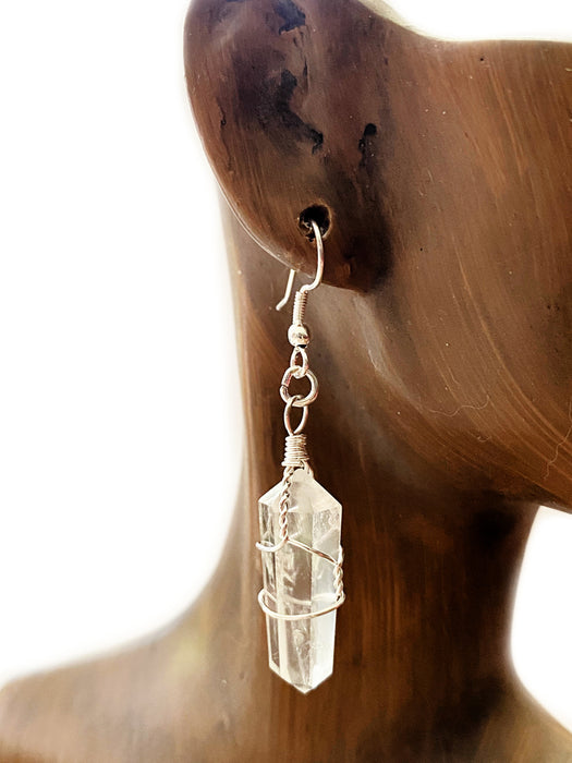 Wrapped Gemstone Point Dangles | Clear Quartz | Silver Earrings | Light Years Jewelry