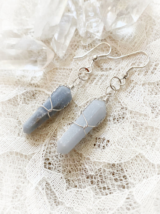 Wrapped Gemstone Point Dangles | Angelite | Silver Earrings | Light Years Jewelry