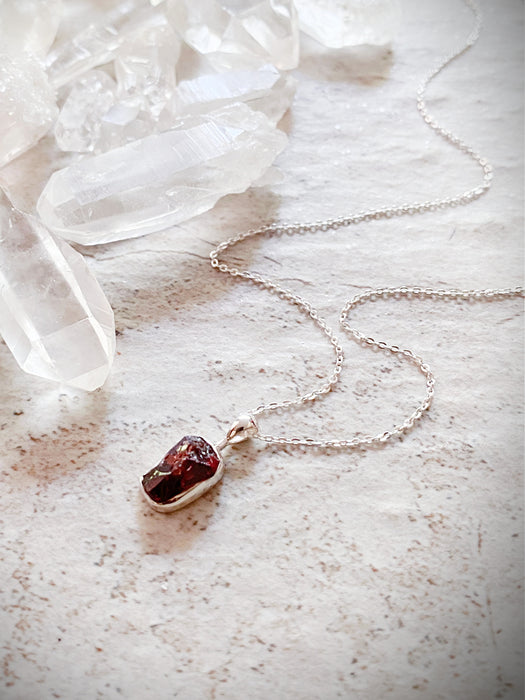 Rough Cut Gemstone Necklace | Garnet | Sterling Silver Pendant Chain | Light Years
