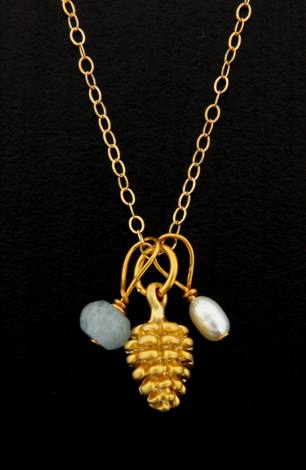 Pine Cone Pearl Aquamarine Charm Necklace | 14kt Gold Filled Chain Pendant | Light Years