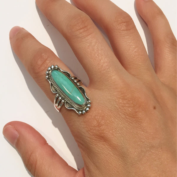 Long Turquoise Ring | Sterling Silver Size 6 7 8 9 10 | Light Years