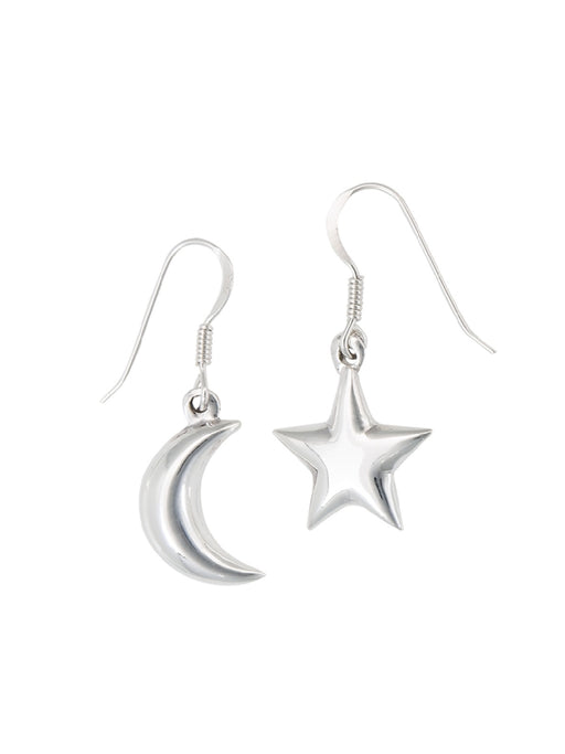 Moon & Star Drop Earrings | Sterling Silver Dangle | Light Years Jewelry