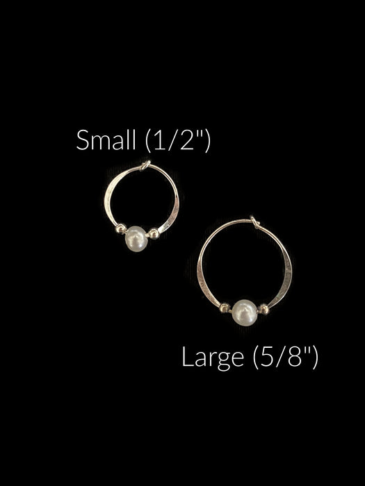 Pearl Hoops Earrings | Sterling Silver Handmade | Light Years Jewelry