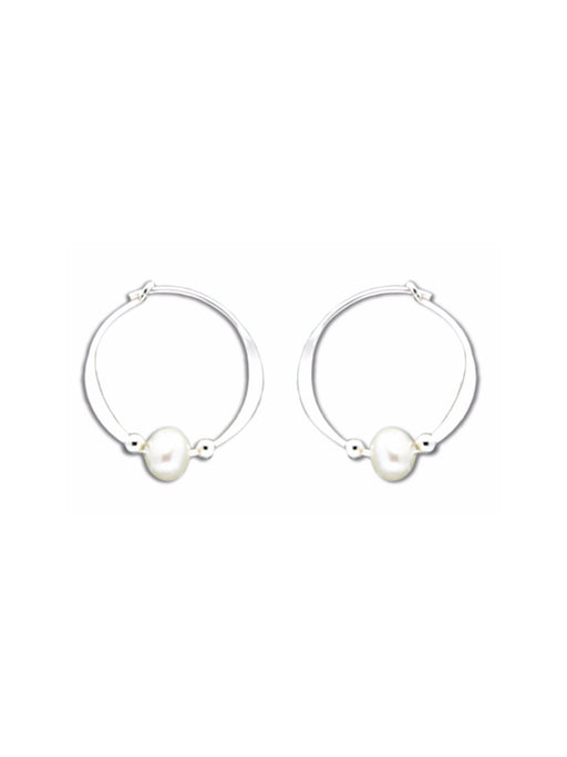 Pearl Hoops Earrings | Sterling Silver Handmade | Light Years Jewelry