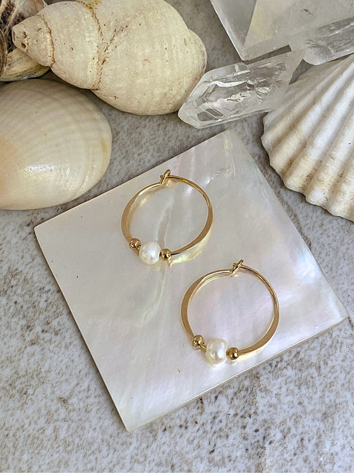 14kt Gold Filled Pearl Hoops | Handmade Earrings | Light Years Jewelry
