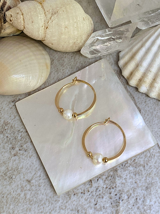 14kt Gold Filled Pearl Hoops | Handmade Earrings | Light Years Jewelry