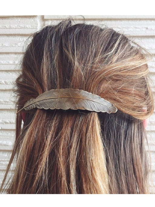 Feather French Hair Barrette | Brass or Silver | Light Years Jewelry