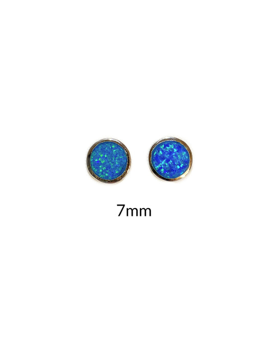 7mm Blue Opal Disc Posts | Sterling Silver Studs Earrings | Light Years