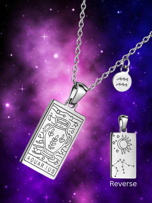 Zodiac Tarot & Constellation Necklace | Aquarius | Stainless Steel Pendant Chain | Light Years