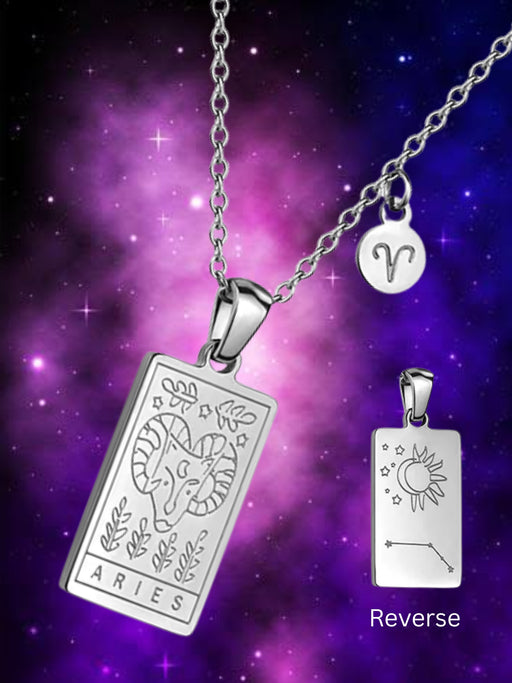 Zodiac Tarot & Constellation Necklace | Aries | Stainless Steel Pendant Chain | Light Years