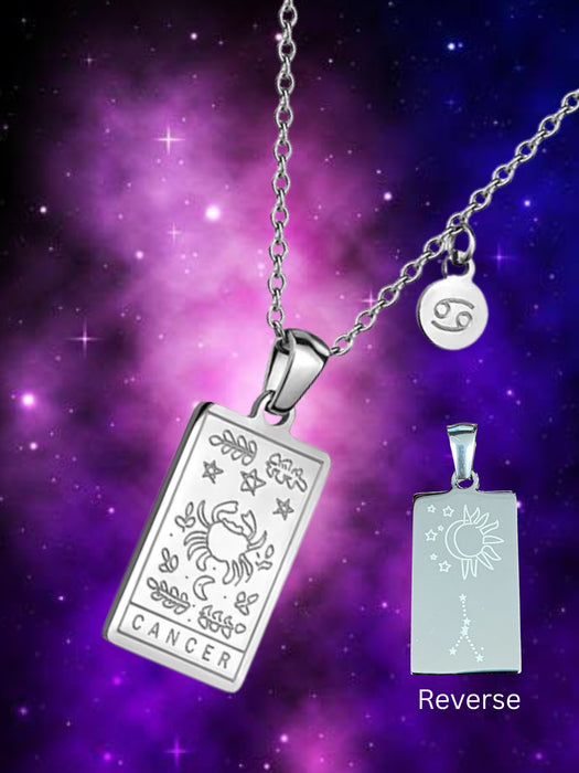 Zodiac Tarot & Constellation Necklace | Cancer | Stainless Steel Pendant Chain | Light Years