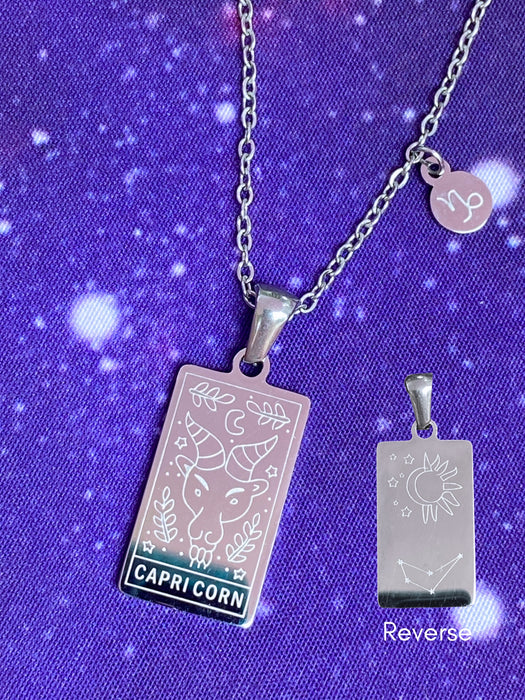 Zodiac Tarot & Constellation Necklace | Capricorn | Stainless Steel Pendant Chain | Light Years