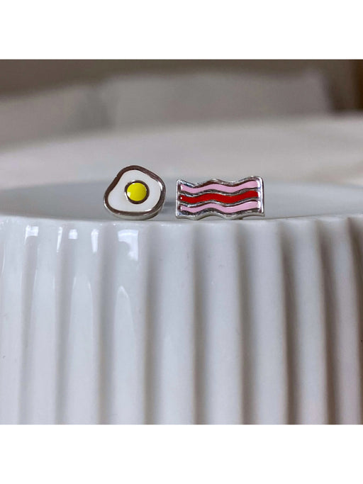 Bacon & Egg Enamel Posts by boma | Sterling Silver Studs Earrings | Light Years