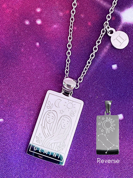 Zodiac Tarot & Constellation Necklace | Gemini | Stainless Steel Pendant Chain | Light Years