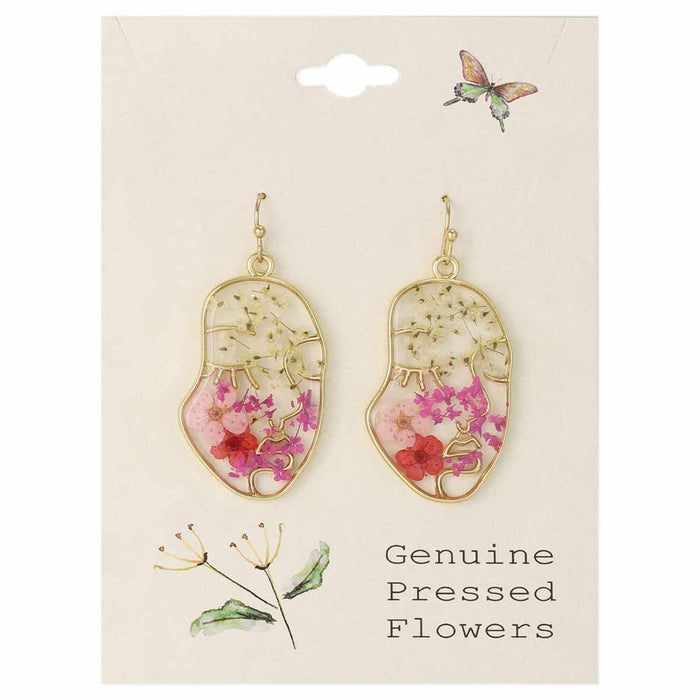 Pressed Flower Face Dangles | Pink | Gold Fashion Earrings | Light Years