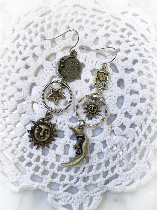 Celestial Dream Dangles | Antique Brass Silver Earrings | Light Years
