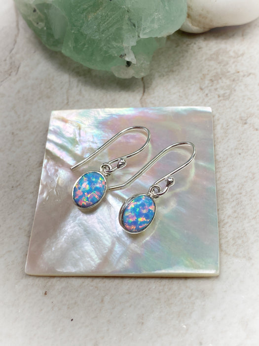 Balloon Opal Oval Dangles | Sterling Silver Earrings | Light Years Jewelry