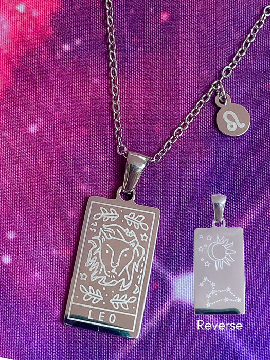 Zodiac Tarot & Constellation Necklace | Leo | Stainless Steel Pendant Chain | Light Years