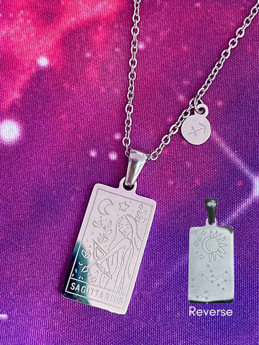 Zodiac Tarot & Constellation Necklace | Sagittarius | Stainless Steel Pendant Chain | Light Years
