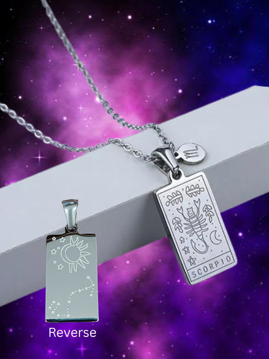 Zodiac Tarot & Constellation Necklace | Scorpio | Stainless Steel Pendant Chain | Light Years