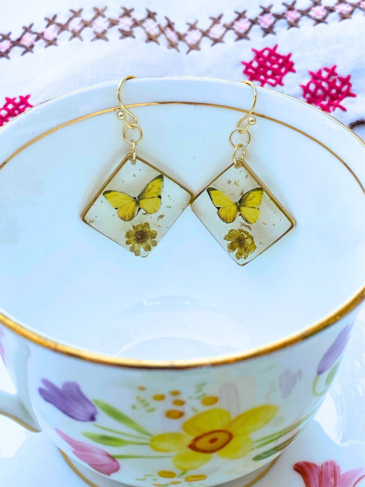 Sunny Garden Butterfly & Flower Dangles | Gold Earrings | Light Years