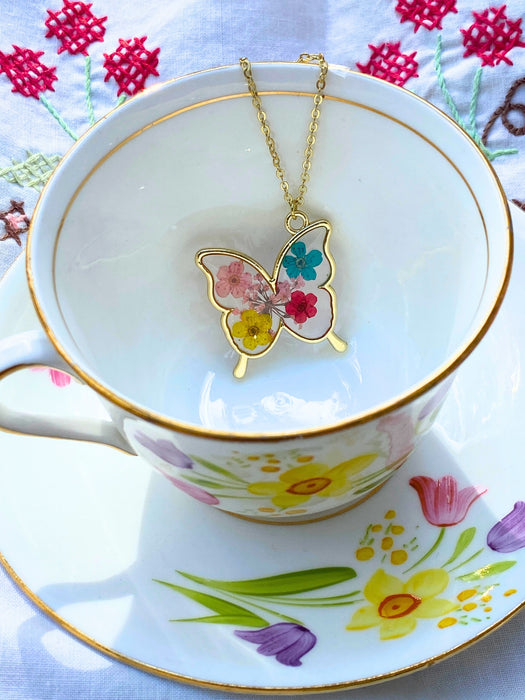 Pressed Flower Butterfly Necklace | Gold Fashion Necklace | Light Years