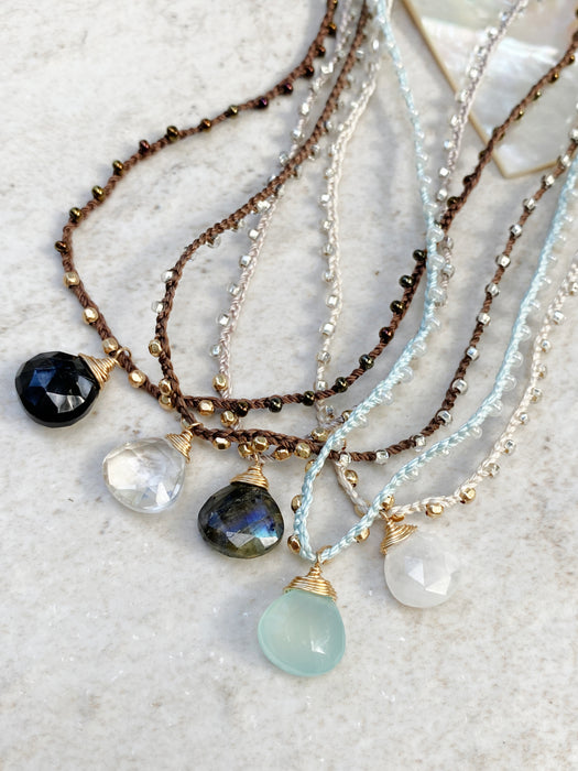 Beaded Briolette Gemstone Cord Necklace | Gold Filled | Light Years Jewelry