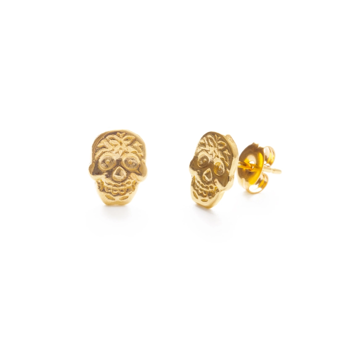 Sugar Skull Posts | Gold Plated Studs Earrings | Light Years Jewelry