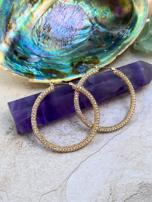 Large Pave CZ Pincatch Hoops | Gold Plated Earrings | Light Years Jewelry