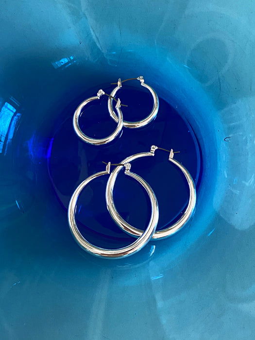 Silver Plated Maria Hoops by Amano Studio | Steel Pincatch Earrings | Light Years