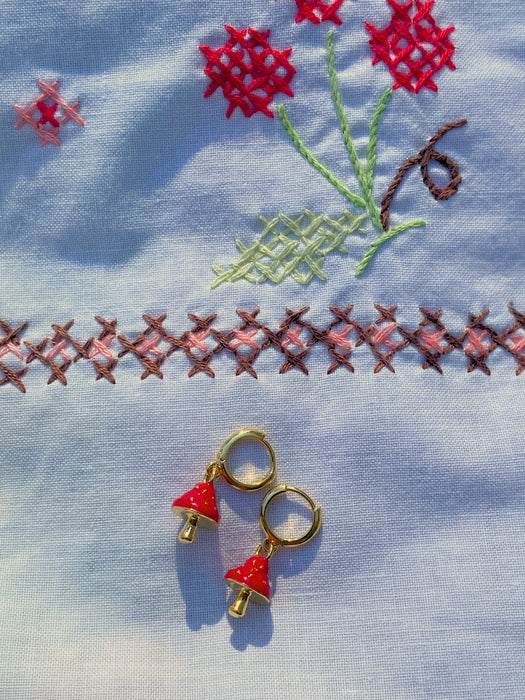 Red Capped Mushroom Huggie Hoops