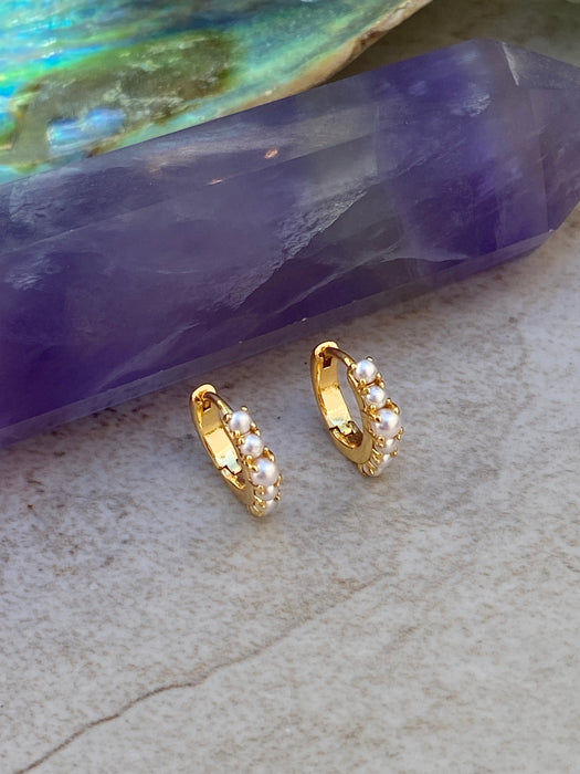 Stacked Pearl Huggie Hoops