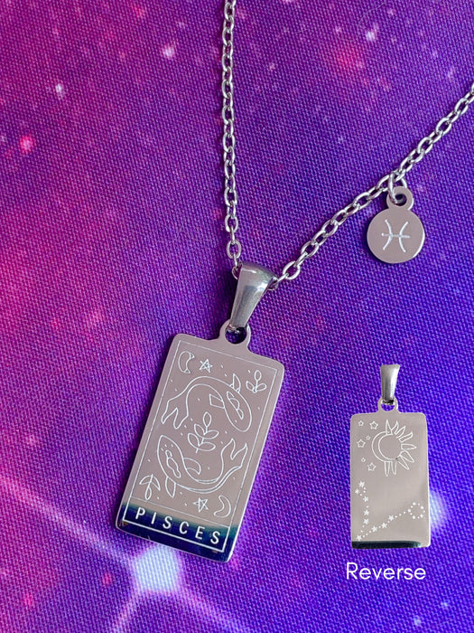 Zodiac Tarot & Constellation Necklace | Pisces | Stainless Steel Pendant Chain | Light Years