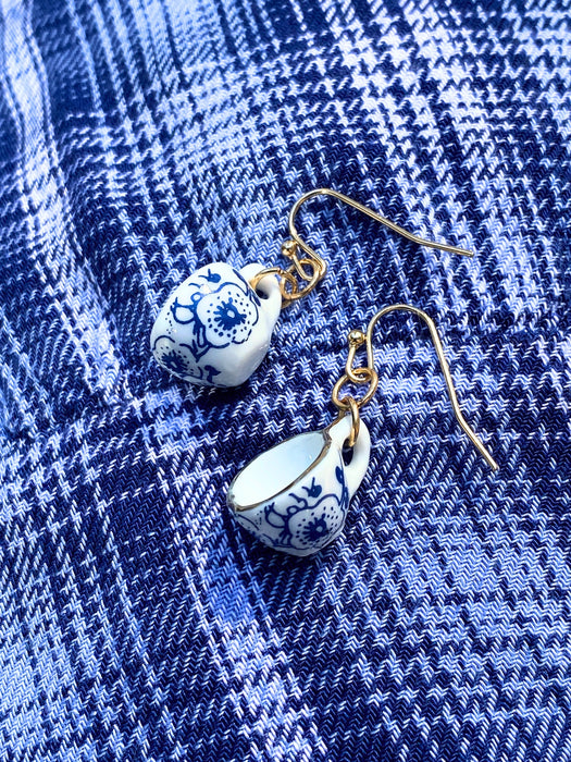 Ceramic Teacup Dangles | Gold Fashion Earrings | Light Years Jewelry